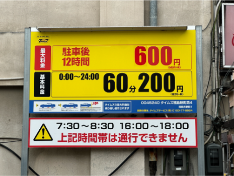 最大料金　駐車後12時間　600円